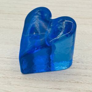 Fire & Light Cobalt Blue Asymmetric Heart Paperweight Signed Recycled Art Glass